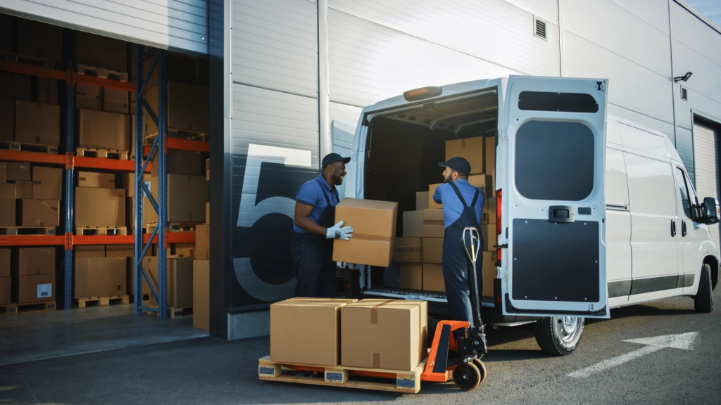 Boxes being unloaded off of a delivery van